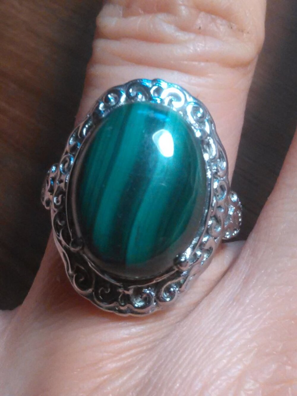 African Malachite Stainless Steel Ring (Size 7)